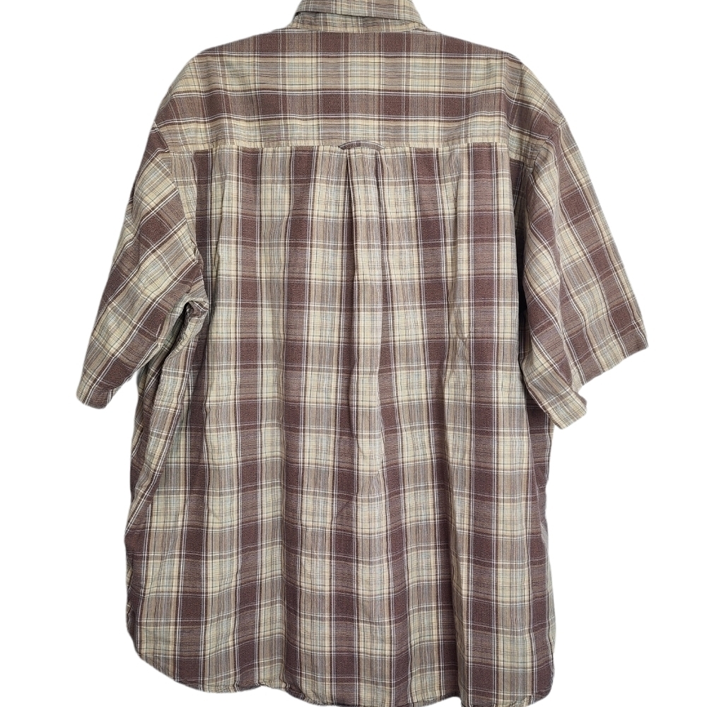 Cabela's Plaid Cream & Brown Men's Short Sleeve Shirt Size 2XL - Picture 2 of 5
